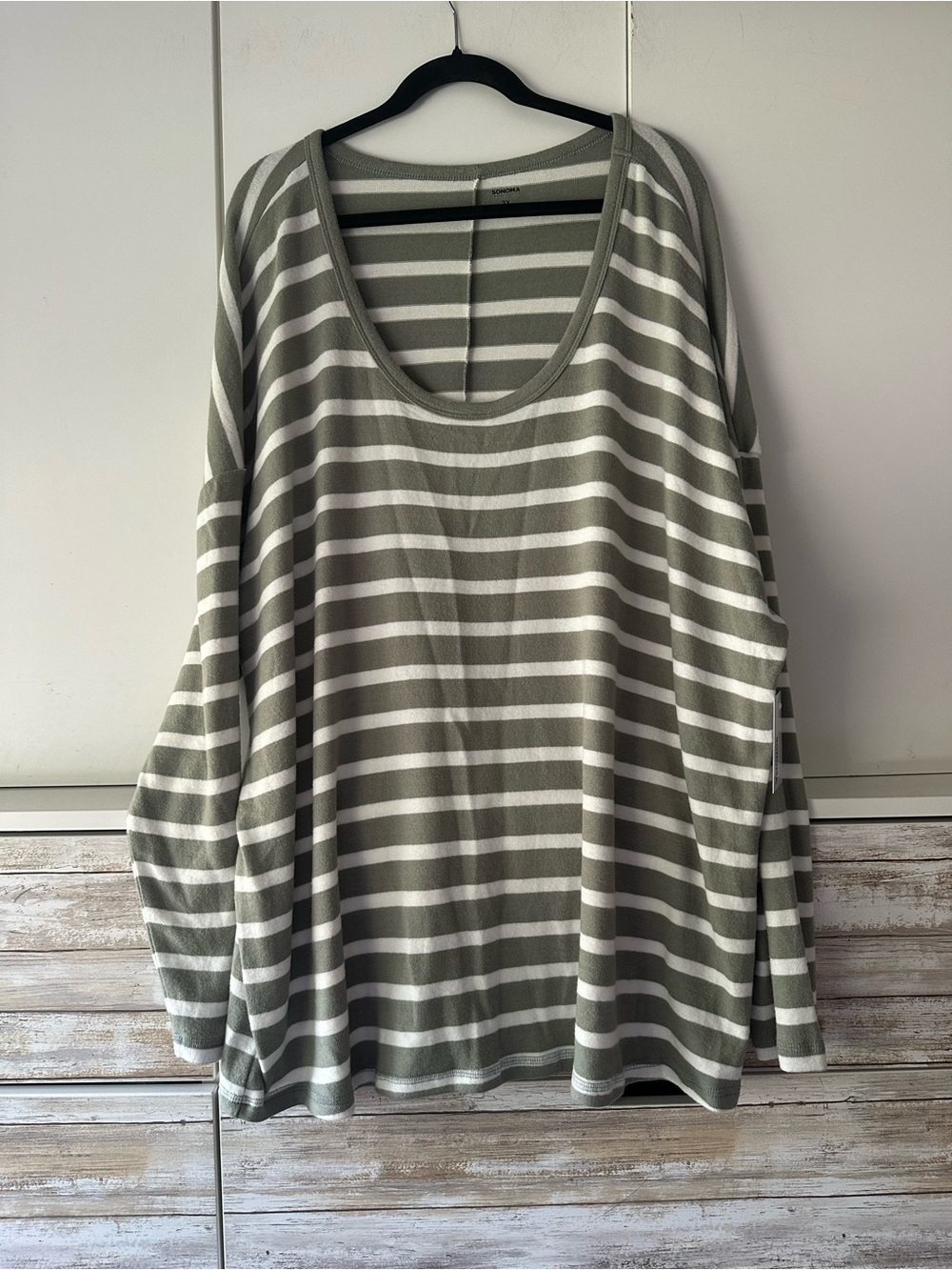 💚 Sonoma Goods For Life 3X Sage Green White Striped Oversized Tunic NWT